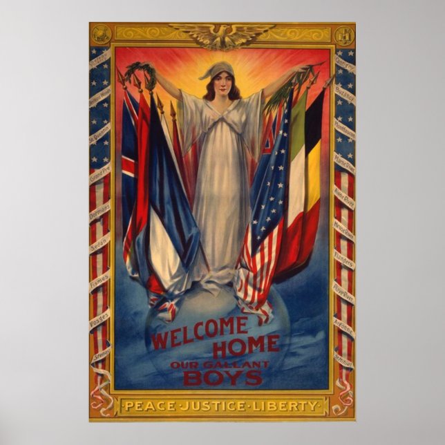 Vintage Peace Justice Liberty American Flag Poster (Front)