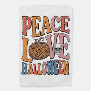Vintage Peace Love Halloween Pumpkin Skull Design_ Garden Flag