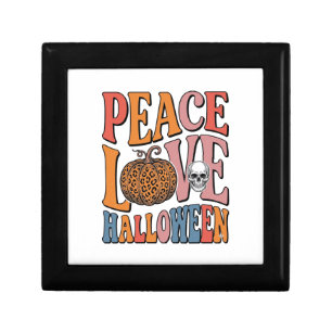 Vintage Peace Love Halloween Pumpkin Skull Design_ Gift Box