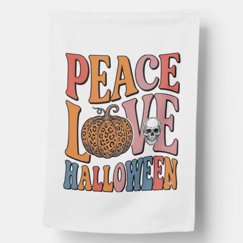 Vintage Peace Love Halloween Pumpkin Skull Design_ House Flag