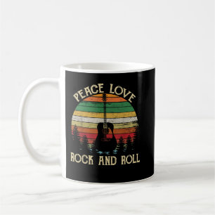 Vintage Peace Love Rock And Roll Guitar Coffee Mug
