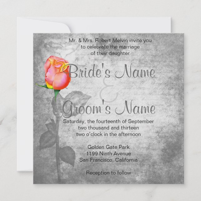 Vintage Peace Rose Wedding Invitation (Front)