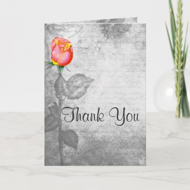 Vintage Peace Rose Wedding Thank You Card (Front)