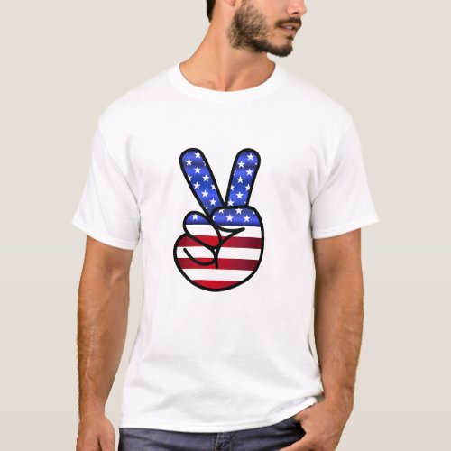 Vintage Peace Sign Modern Red White Blue Flag USA T_Shirt