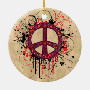 VINTAGE PEACE SYMBOL CERAMIC ORNAMENT