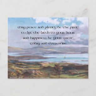 Vintage Peaceful Bantry Bay & Irish Blessing Holiday Postcard