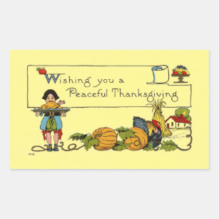 Vintage Peaceful Thanksgiving Rectangular Sticker