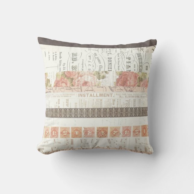 Vintage Peach and Brown Music Throw Pillow (Front)