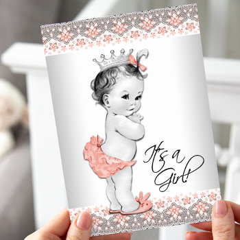 Vintage Peach And Gray Baby Girl Shower Invitation by The_Vintage_Boutique at Zazzle
