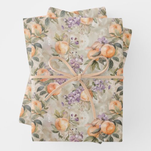VINTAGE PEACH AND LILAC FLORAL  WRAPPING PAPER SHEETS