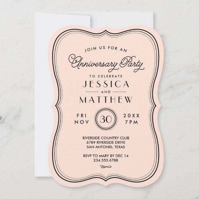 Vintage Peach Art Deco Anniversary Party Invitation (Front)