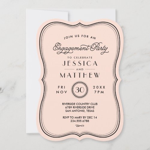 Vintage Peach Art Deco Engagement Party Invitation