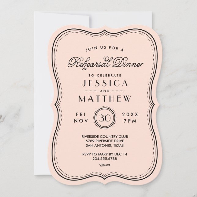 Vintage Peach Art Deco Wedding Rehearsal Dinner Invitation (Front)