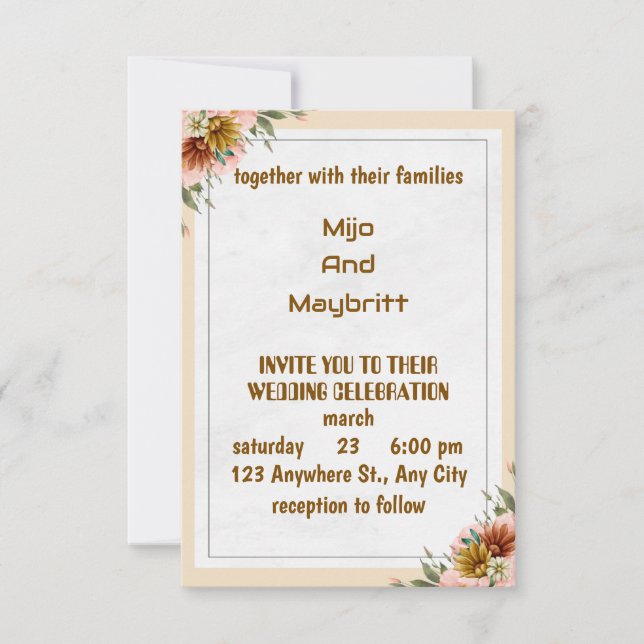Vintage Peach Dahlia Wedding Invitation (Front)