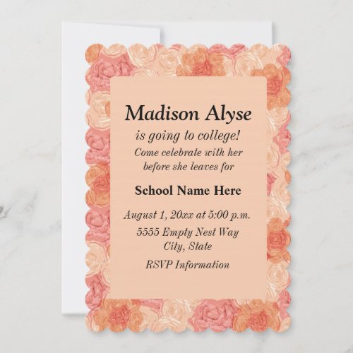 Vintage Peach Floral Off To College Invite