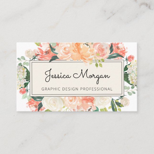 Vintage Peach Floral Professional Business Cards (Front)