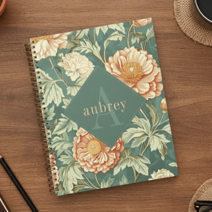 Vintage Peach Floral William Morris Monogram Planner