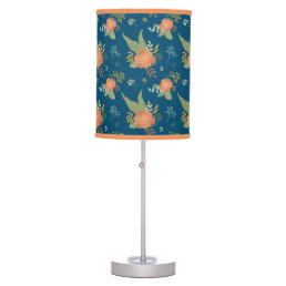 Vintage Peach Flower Pattern Dark Blue Table Lamp