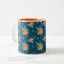 Vintage Peach Flower Pattern Dark Blue Two-Tone Coffee Mug