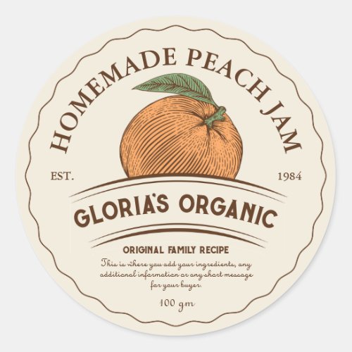 Vintage Peach Fruit Jam Custom Product Label