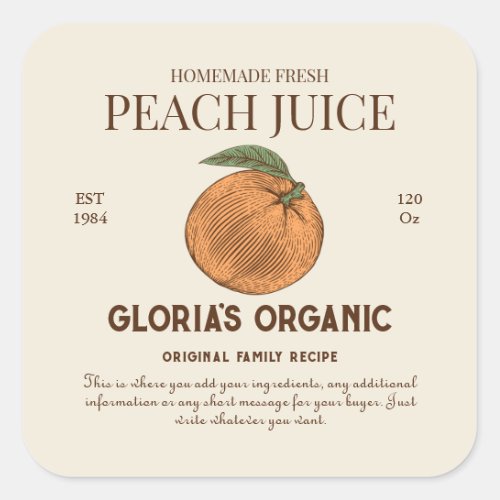 Vintage Peach Fruit Juice Custom Product Label