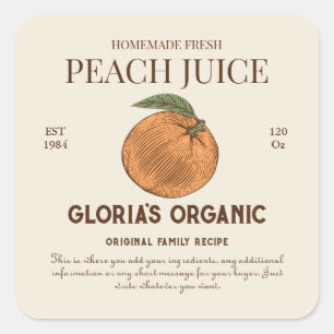 Vintage Peach Fruit Juice Custom Product Label