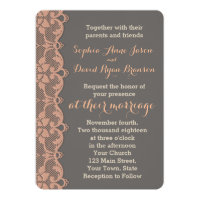 Vintage Peach Grey Lace Wedding Invitation
