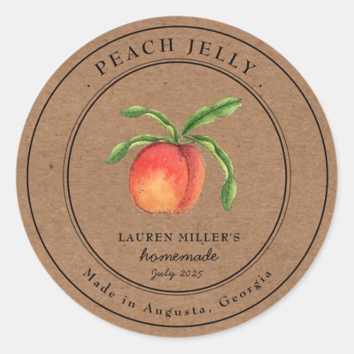 Vintage Peach Jelly Kraft paper jar Round label
