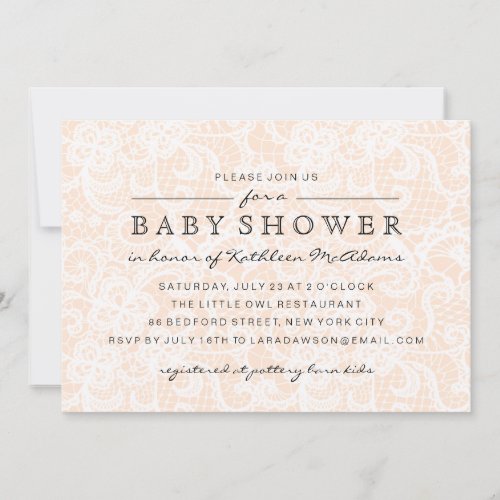 Vintage Peach Lace Baby Shower Invitation