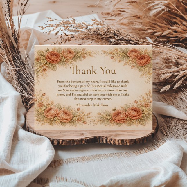 Vintage Peach Rose Graduation Party Thank You Card (Creator Uploaded)