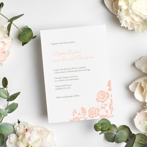 Vintage Peach Rose Lace Pattern Wedding Invitation
