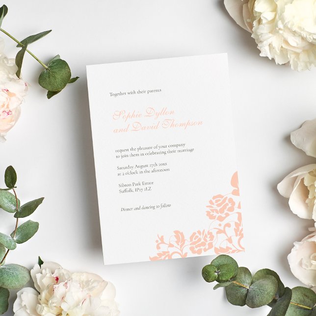 Vintage Peach Rose Lace Pattern Wedding Invitation (Creator Uploaded)