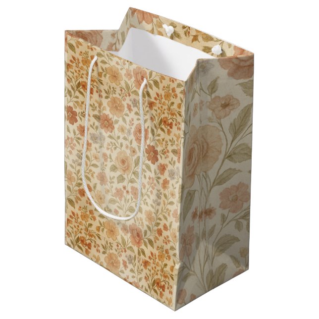 Vintage Peach Rose  Medium Gift Bag (Front Angled)