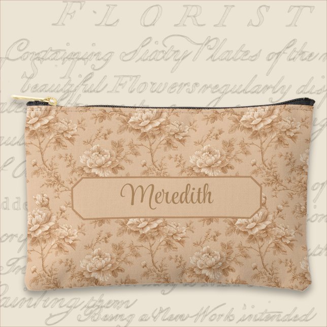 Vintage Peach Rose Toile  Accessory Pouch (Creator Uploaded)