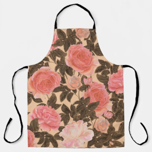 Vintage peach rose watercolor pattern. apron