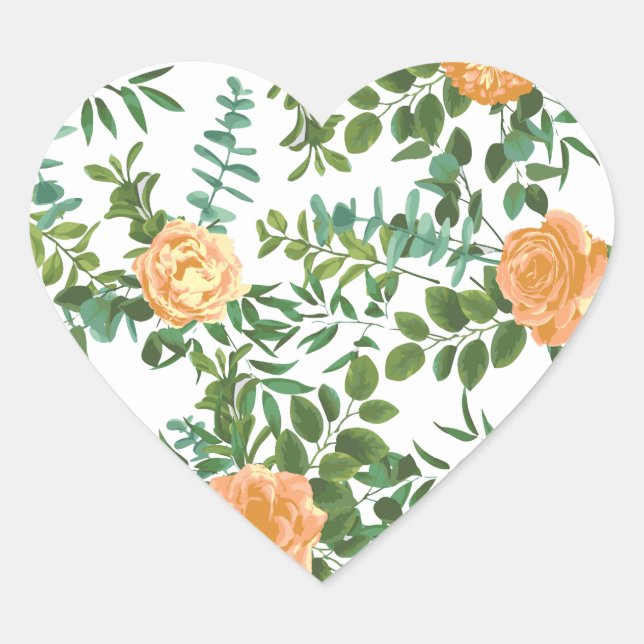 Vintage Peach Rose Wedding Heart Sticker (Front)