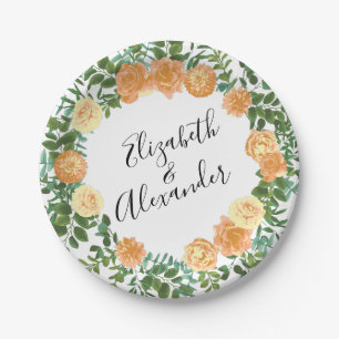 Vintage Peach Rose Wedding Paper Plates
