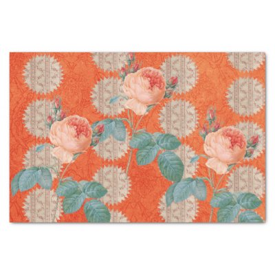 Vintage Peach Rose Winding Pattern Orange Sunburst Tissue Paper