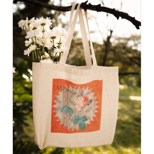 Vintage Peach Rose Winding Pattern Orange Tote Bag