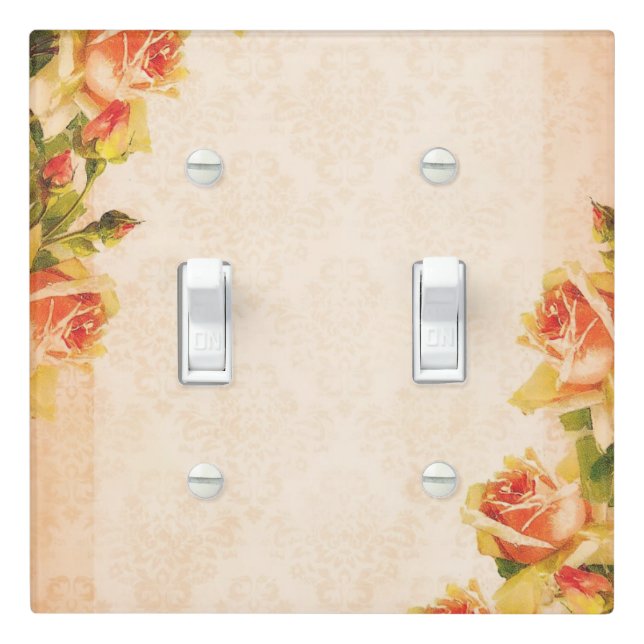Vintage Peach Roses Double Light Switch Cover (In Situ)