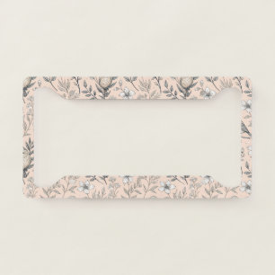 Vintage Peach Songbird Wildflower Pattern License Plate Frame