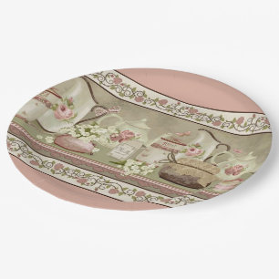 Vintage Peach Tea & Roses Paper Plates
