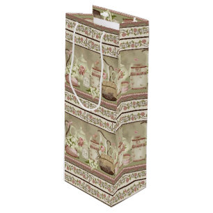 Vintage Peach Tea & Roses Wine Gift Bag