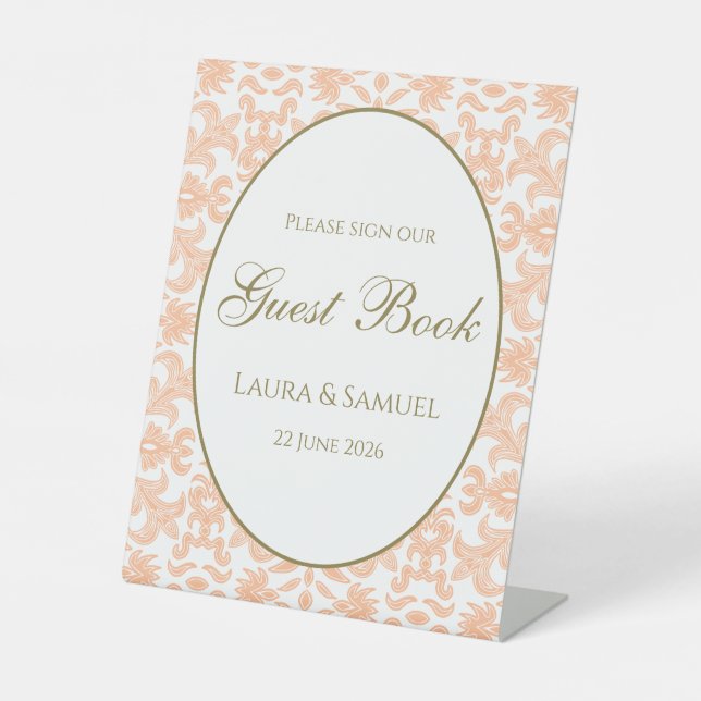 Vintage Peach Wedding Guestbook Sign (Front)