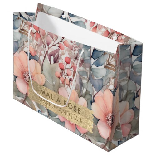 Vintage Peach Wildflowers Watercolor Makeup Artist Large Gift Bag