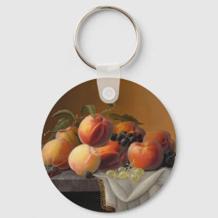 Vintage Peaches Grapes Fruit Still Life Painting Keychain