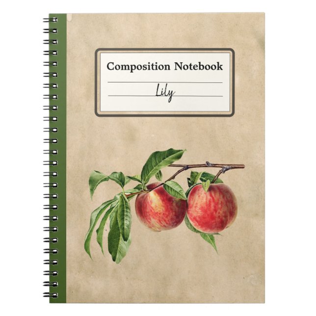 Vintage Peaches Illustration Personalized Comp Notebook (Front)