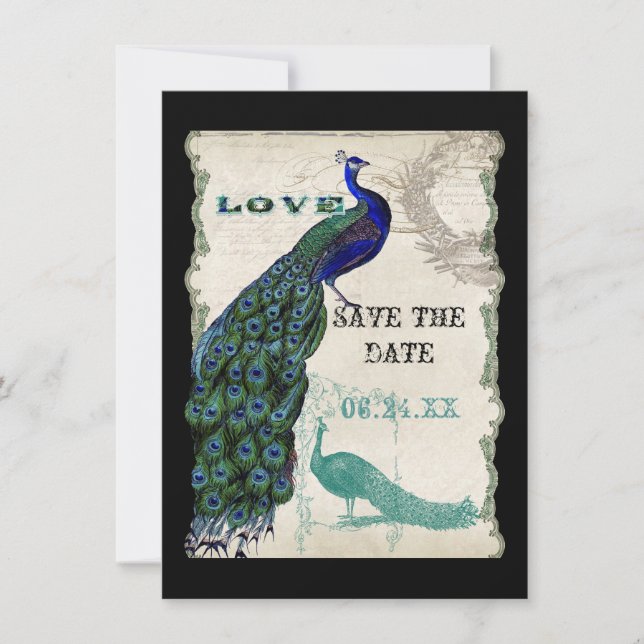 Vintage Peacock 5 - Save the Date (Front)