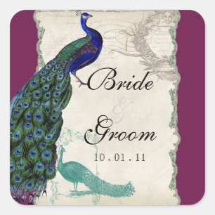 Vintage Peacock 5 - Wedding Seal or Sticker