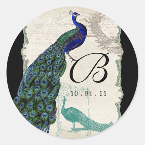 Vintage Peacock 5 _ Wedding Seal or Sticker